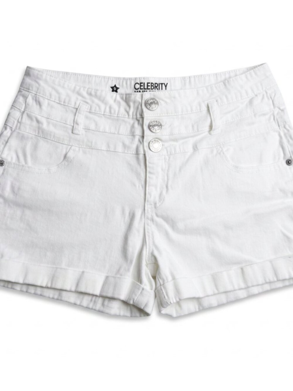 Celebrity Pink Jeans White Denim Cuffed Shorts Juniors Size 9 Stretch
